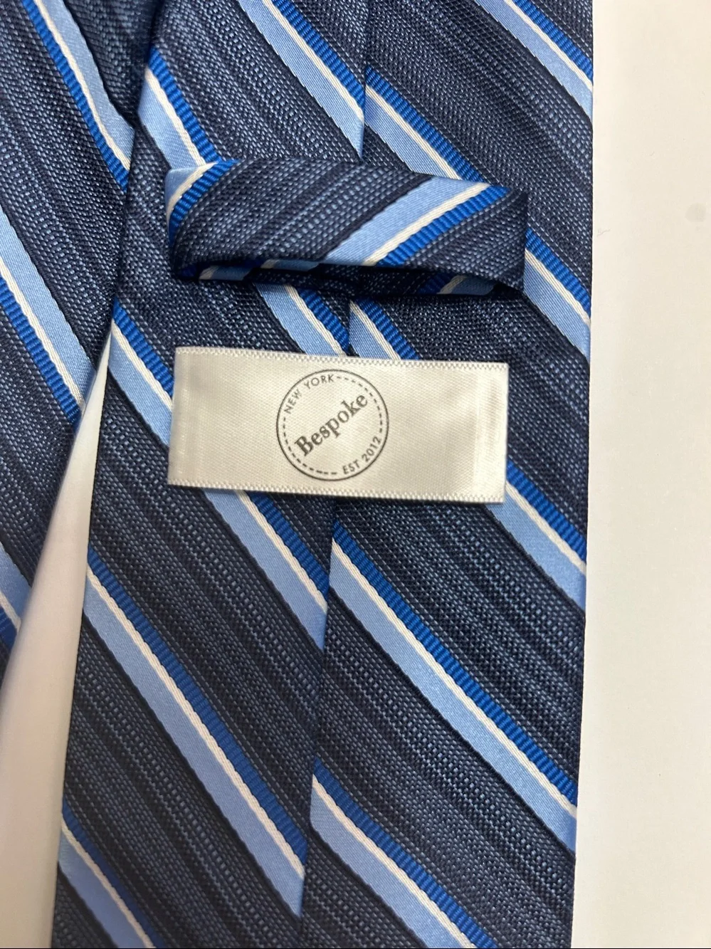 Bespoke New York Men’s Tie Blue & White Stripes 100% Polyester